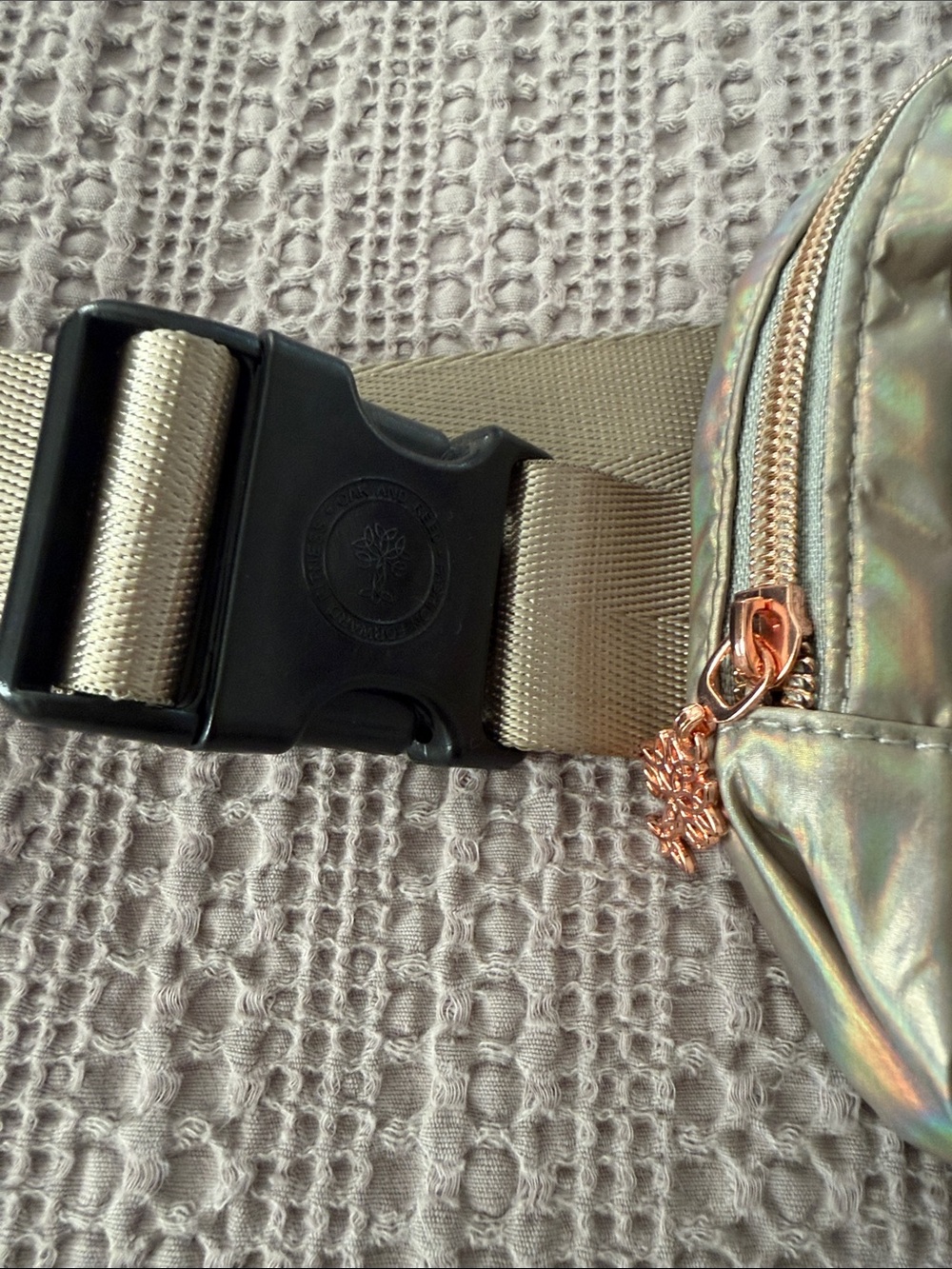 Iridescent Gold Crossbody Belt Bag - Compact Hands-Free Carry - Picture 2 of 8